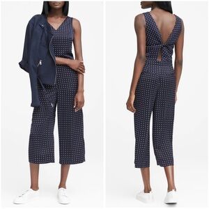 Banana Republic Navy and White Polka Dot Jumpsuit